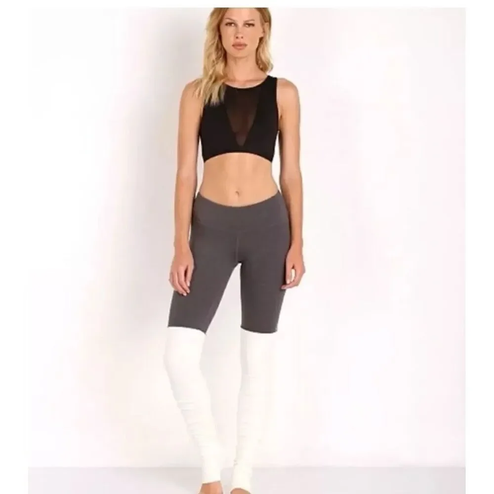 Alo Yoga Goddess Grey White Ruched Yoga Gym Workout Pilates Leggings Size S